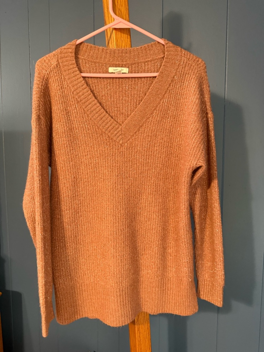 Nine West V-Neck Sweater in Pink with silver thread.